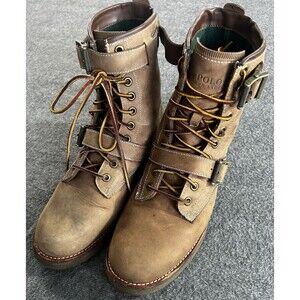 Polo Ralph Lauren Maurice Boots Men's Sz 9.5D Brown Leather Harness Buckle Moto